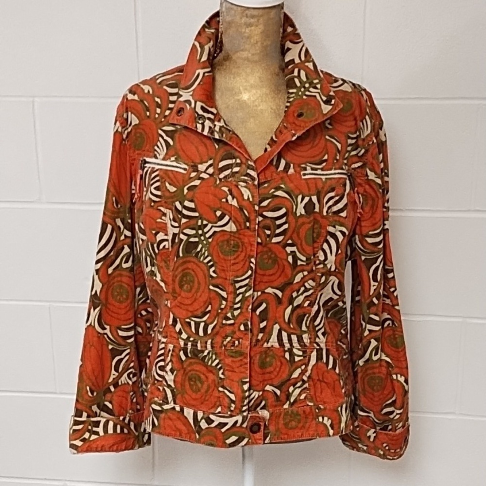 Jones NY XL Soft Fine Wale Stretch Print Cotton Corduroy Jean Jacket